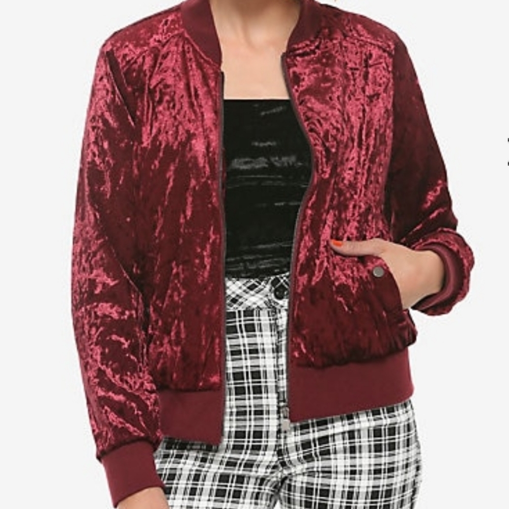 Burgundy Red Velvet Bomber Jacket